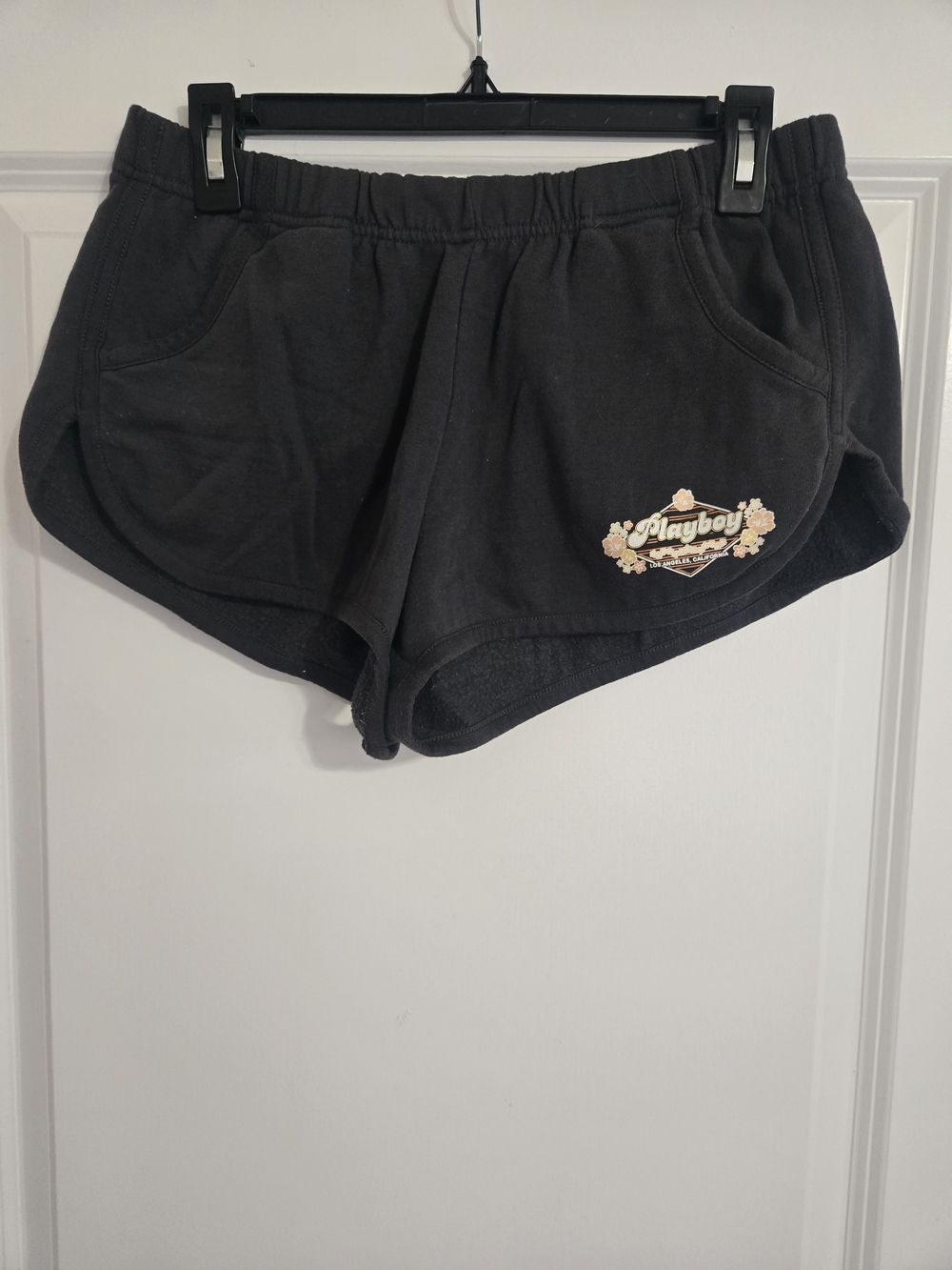 PLAYBOY Black Athletic Lounge Shorts with Floral Logo